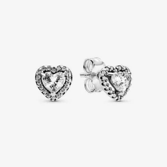 Elevated Heart Stud Earrings Sterling silver PANDORA perfect valentines gift - Picture 3 of 9